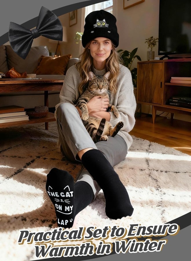Bigmeta Cat Beanie Hat and Funny Socks for Women - Cute Warm Christmas Stocking Stuffers Gifts for Cat Lovers, Black - Image 5